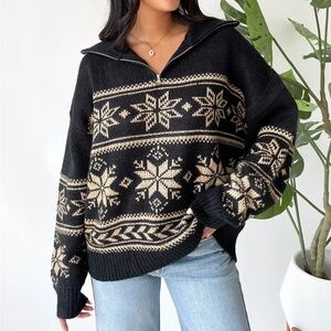 Grey Bandit Black Snowflake Sweater Size S